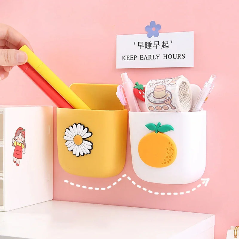 Cute Storage Rack Desk Organizer Pen Holder Self Adhesive Stationery Holder Remote Control TV Mobile Phone Holder Office Supply