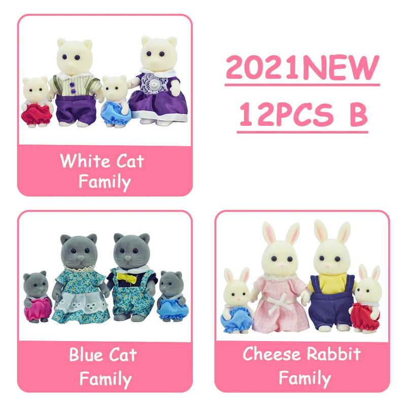 Easter Bunny 10-18Pcs Forest Family Miniture Animals Doll Toy Simulation 1:12 Reindeer Panda Figure Girl Dollhouse Birthday Gift