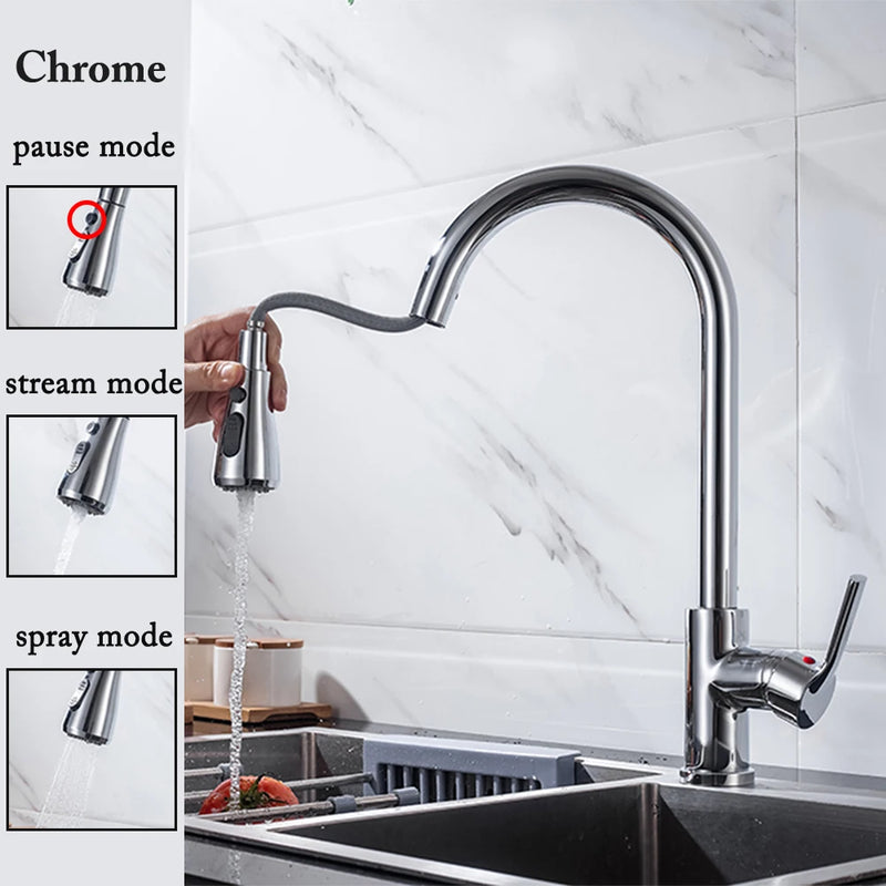 Kitchen Faucets 304 stainless steel Pull Out Kitchen Sink Water Tap Deck Mounted Mixer Stream Sprayer Head Hot Cold Taps