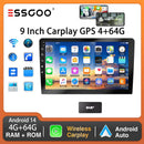 ESSGOO 9Inch 2 DIN Car Stereo Radio Wirless Carplay Android Auto Car Stereo Bluetooth 64G GPS Navigation RDS WiFi USB FM DAB+CAM