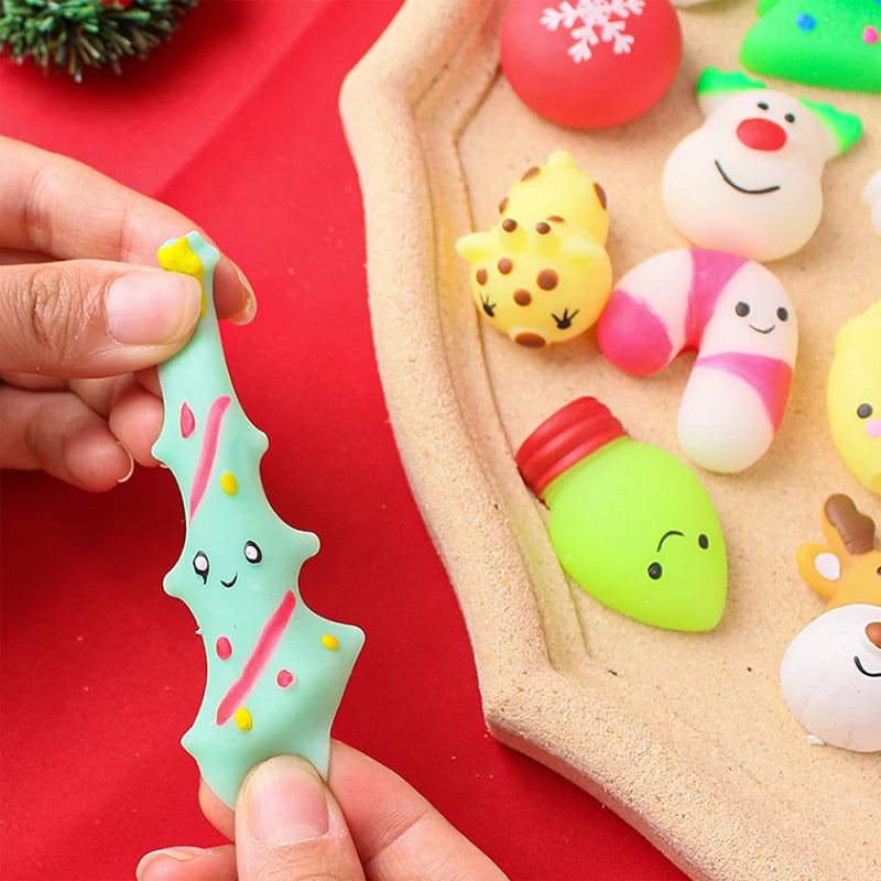 10-50Pcs Christmas Mochi Squishy Decompressio Toys Squeeze Soft Sticky Stress Relief Funny Fidget Toys For Christmas Xmas Gift
