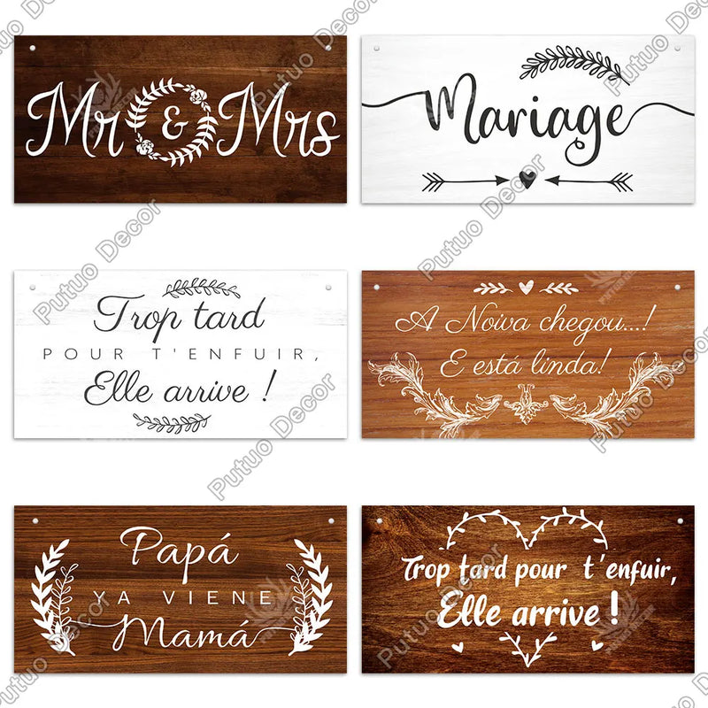 Putuo Decor French Wedding Signs Spanish Wooden Hanging Signs Romantic Wooden Plaque Wood for Home Room Decoration Wedding Decor