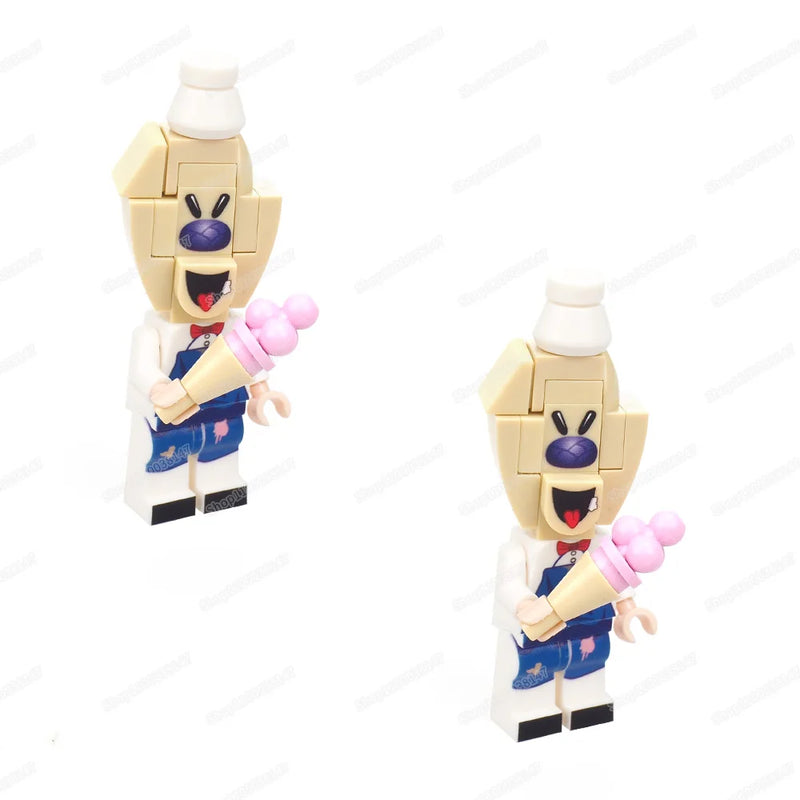 Horror Figures Rod Building Block Assembly Evil Ice Cream Scream Weapons Chase Frozens Set Equipment Model Children Gift Boy Toy