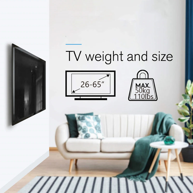 TV Wall Mount Fixed for Most 26"-65" Flat/Curved TVs with Max VESA 400X400mm up to 110Lbs Space Saving Universal TV Bracket