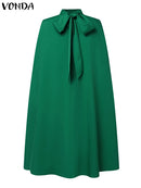 VONDA Summer Party Dress 2024 Elegant Evening Midi Dress Fashion Women Bat Sleeve Turtleneck Sundress Casual Vetidos Loose Robe