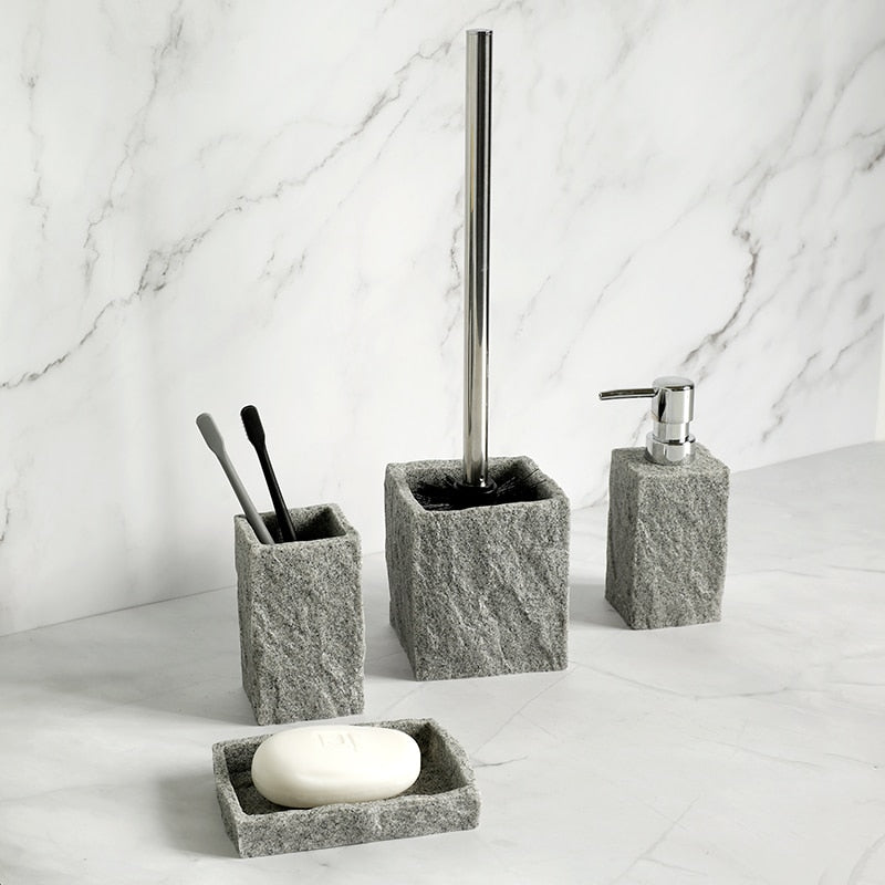 Bathroom Accessories Single Imitati Granite Iiquid Soap Dispenser Toothbrush Holder Cup Soap Dish Toilet Brush Holder