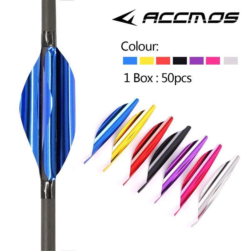 50pcs  New 1.8 inch  Archery Spin Vanes  Spiral Feather DIY Arrow Archery With sticker Tape Arrow Accessories Right Wing