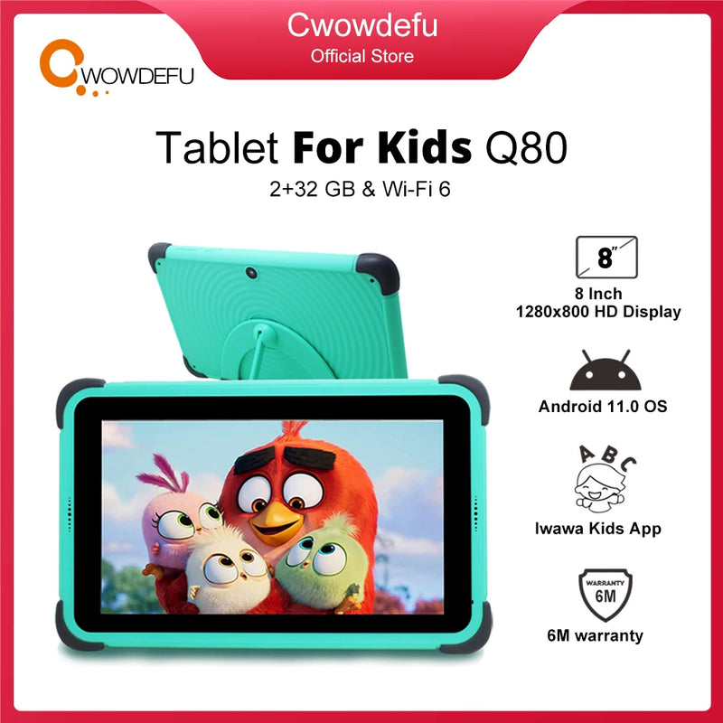 CWOWDEFU Kids Tablet 8 Inch HD 1280x800 Android 11.0 Wifi 6 5+8MP Camera Google Play Tablets for Children Students 2GB 32GB Gift