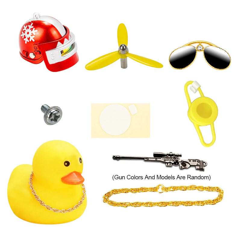1Pc Car Cute Rubber Small Yellow Duck with Helmet Propeller Wind-breaking Duck Auto Internal Bicycles and Motorcycles Decor