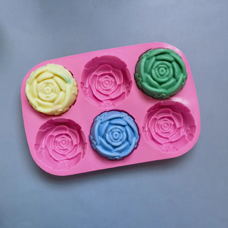 6 Holes Flower Rose Handmade Soap Candle Mold Silicone Cake Mold Bakeware Baking Dish Pan Muffin Mould Rose Ice Cube