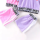 Children Kids Baby Girls Clothes Set Summer Short-sleeved Round Neck T Shirt and Solid Color Elastic Long Pants Fashion Suit