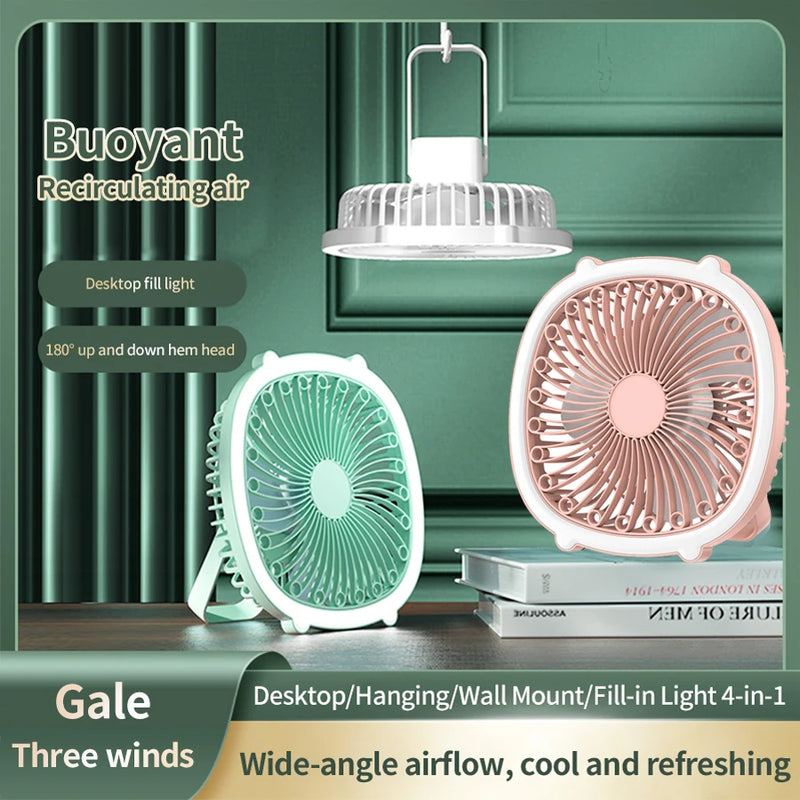 Portable Desktop Fan With Light 3-speed USB Charging Fan Wall Hanging Ceiling Fan For Home Outdoor Tent Camping Fan Lamp