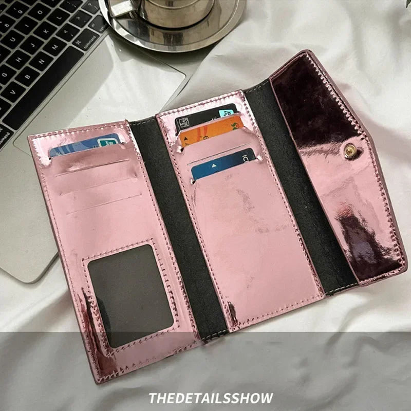 Fashion Women Long Patent Leather Wallets Purses Female Handbags Coin Purse Cards Holder ID Holder Foldable Wallet Lady Clutch