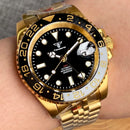 Tandorio Yellow Gold NH34AA GMT Mechanical Men Watch 24 hours Gold Ceramic Insert 20bar Waterproof Luxury Diver Clock Rejor 40mm