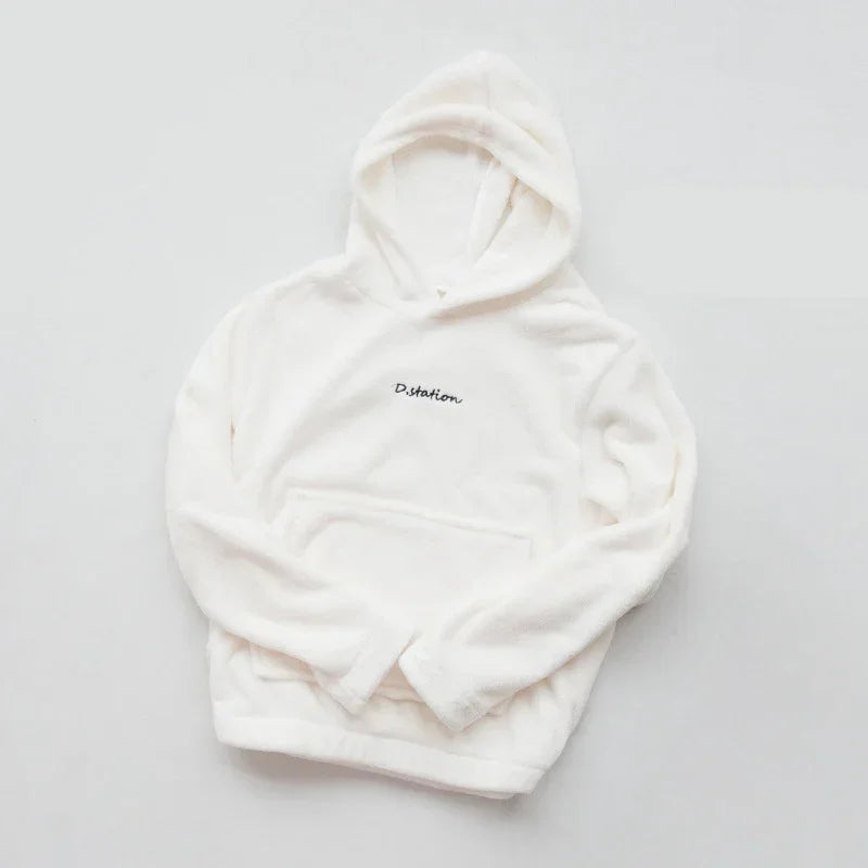 Coral Fleece Pajama Set Couple Pyjamas Suit Women Men Winter Thicken Sleepwear Loose Sleep Set Homewear Soft Warm Pijama Hoodies