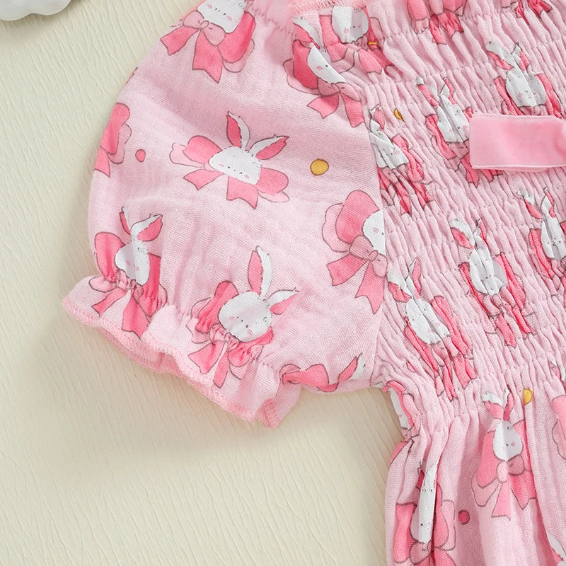 Baby Girls Rompers Easter Clothes Rabbit Print Bowknot Short Sleeve Summer Bodysuits Jumpsuits