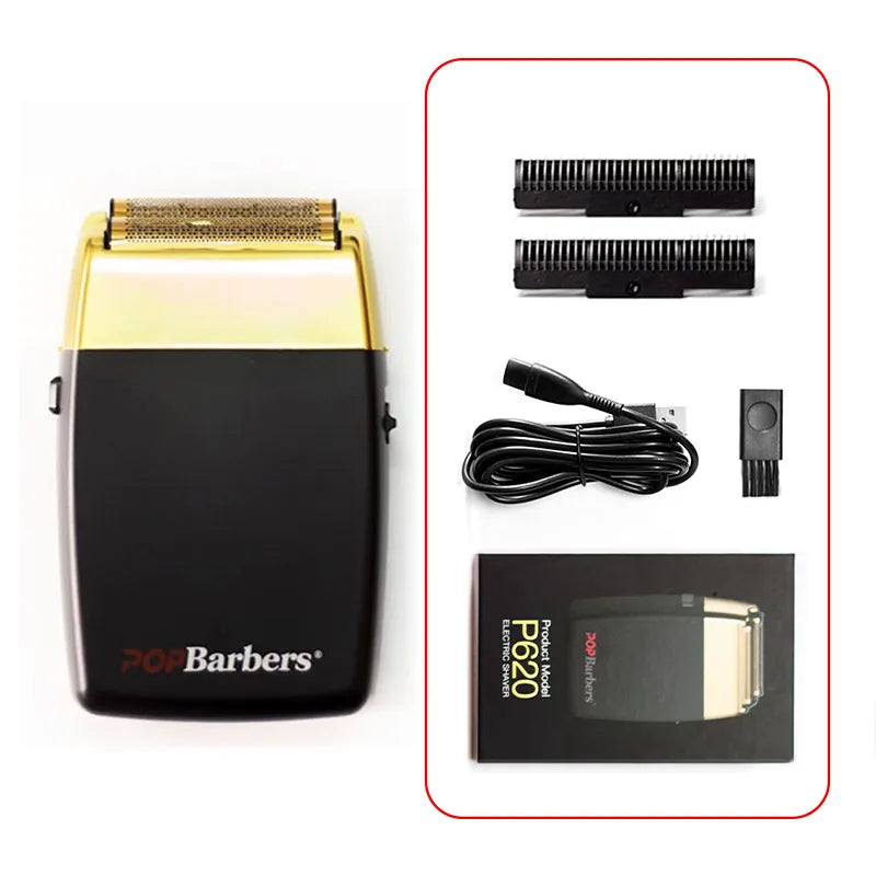 11000 RPM POP Barbers P620 Professional Electric Men's Beard Trimmer Double Foil Shaver Electric Shaver USB Hair Cutting Machine