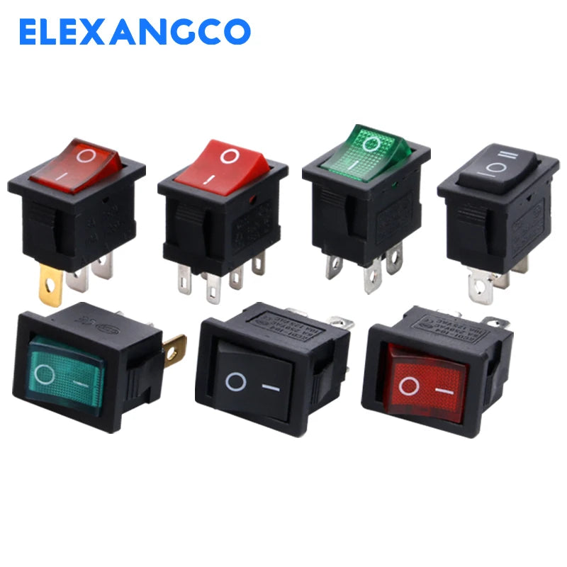 5 PCS/LOT 12Models KCD1 Series  21*15mm 3/4/6Pin Boat Car Rocker Switches 6A/250VAC 10A/125V AC With Red Green Lamp Switch