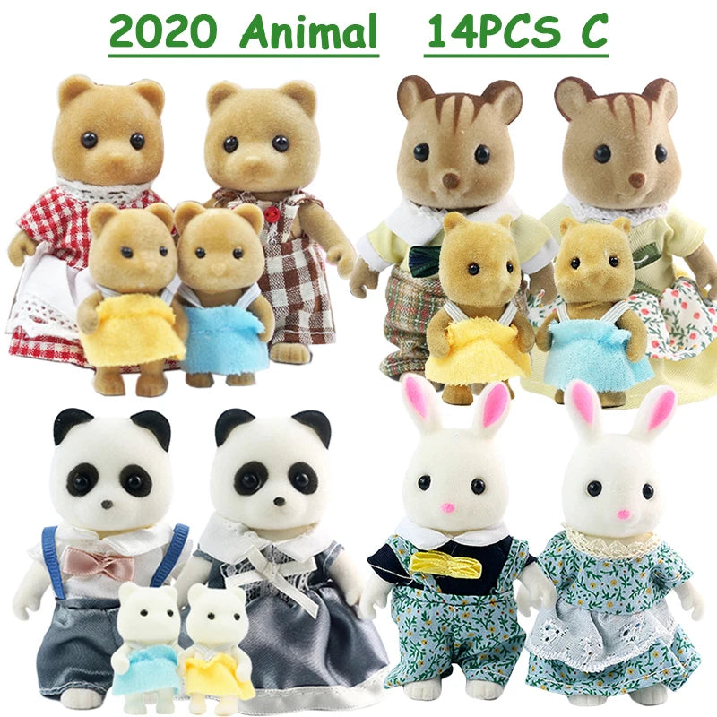 Easter Bunny 10-18Pcs Forest Family Miniture Animals Doll Toy Simulation 1:12 Reindeer Panda Figure Girl Dollhouse Birthday Gift