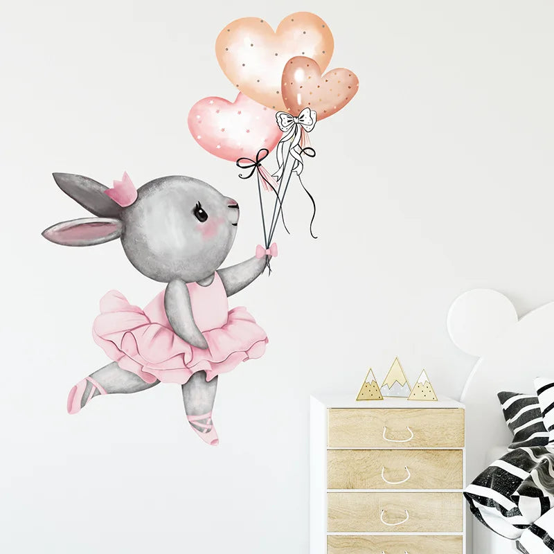 Cute Cat Rabbits Wall Stickers for Kids Room Children's Room Decoration Baby Nursery Girls Boys Bedroom Wall Decals Wallpaper