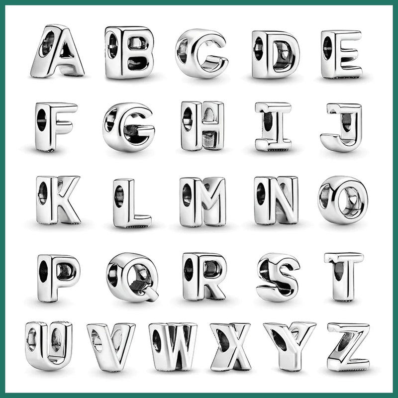 Silver Plated Letter Alphabet A-Z Charm Beads Fit Original Pandora Charms Bracelet Pendant Beads for Jewelry Making