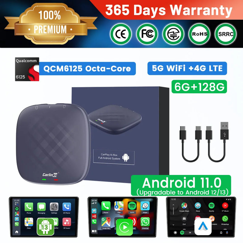 CarlinKit TV Box Android 13 Plus 8+128G Ultra Wireless CarPlay Android Ai Box QCM6125 8-Cores Car Play Streaming Box for OEM Car