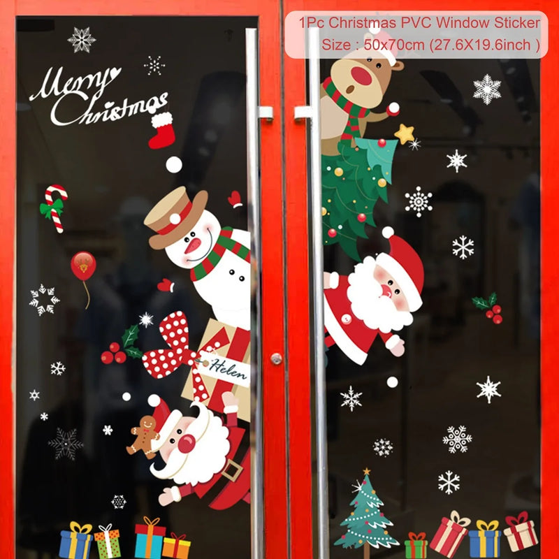 Christmas Window Stickers Merry Christmas Decorations For Home 2024 Christmas Wall Sticker Kids Wall Decals Happy New Year 2025