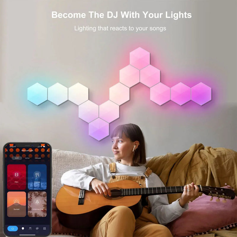 Tuya Quantum Lamp Smart APP WIFI Bluetooth Night Light LED Hexagon Panel Lamps Voice Control Induction Neon Light DIY Wall Light