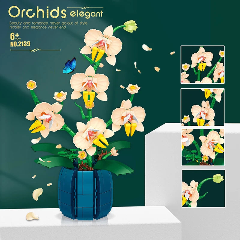 WLtoys 2138 Orchid Building Blocks Flowers Bouquet Flower Blocks Bonsai Plant Model Bricks Romantic Home Decoration Toy For Kids