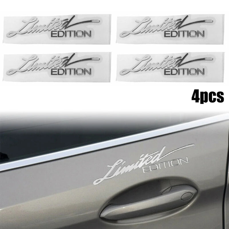 4pcs Silver Limited Edition Logo Sticker Metal Decals 1.8Cm X 7.5Cm Emblem Badge Car Stickers Car Accessories