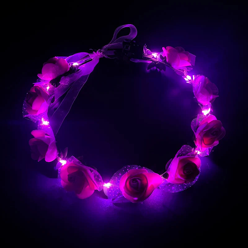 Wedding Party Crown Flower Headband LED Light Wreath Garland Decoration Women Girl Birthday Favor Luminous Hair Garland Hairband