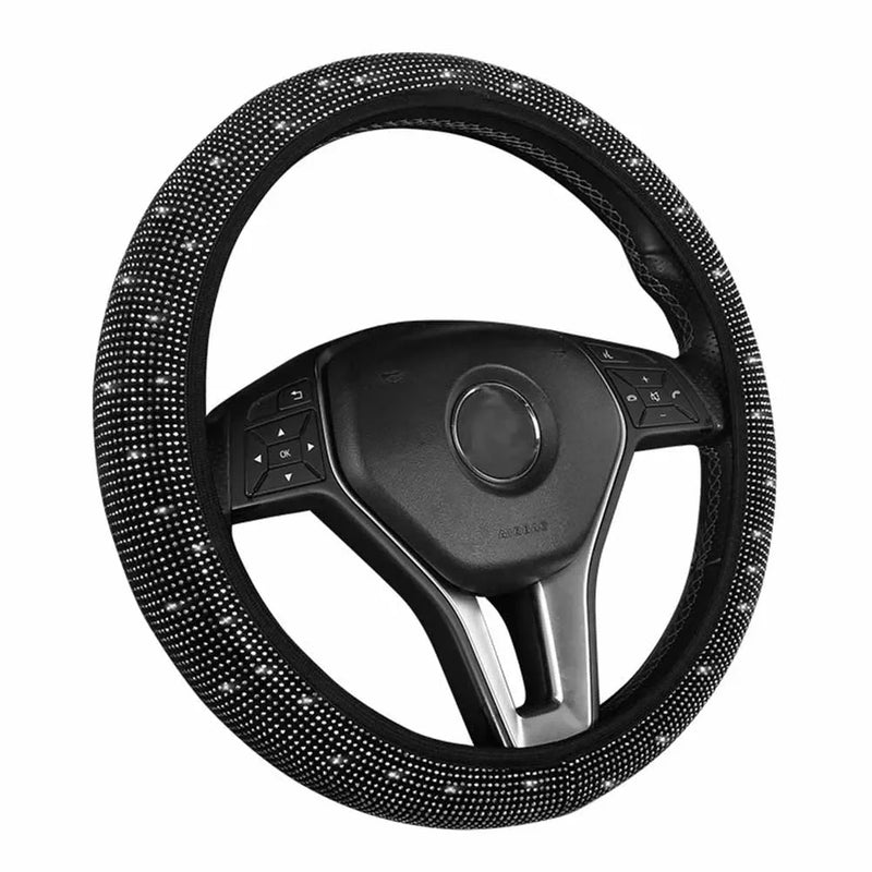 Car Rhinestones Steering Wheel Cover With Crystal Diamond Sparkling Car Suv Steering Wheel Protector Fit 14.5-15 Inch Vehicle