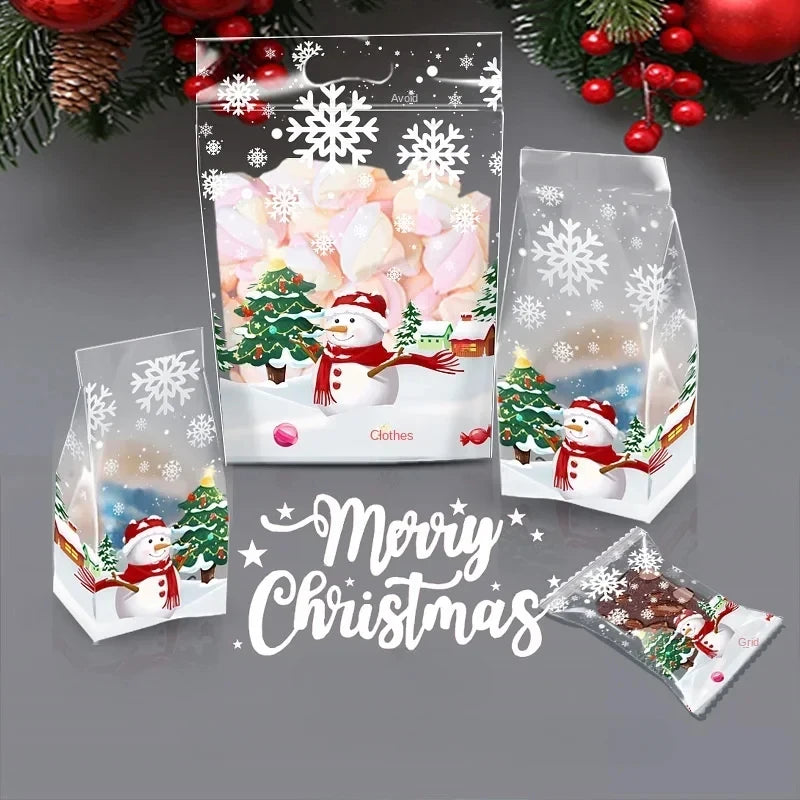 50pcs Christmas Snowman Transparent Candy Bag Gifts Cookie Baking Packaging Bags Xmas Winter Party Decoration New Year