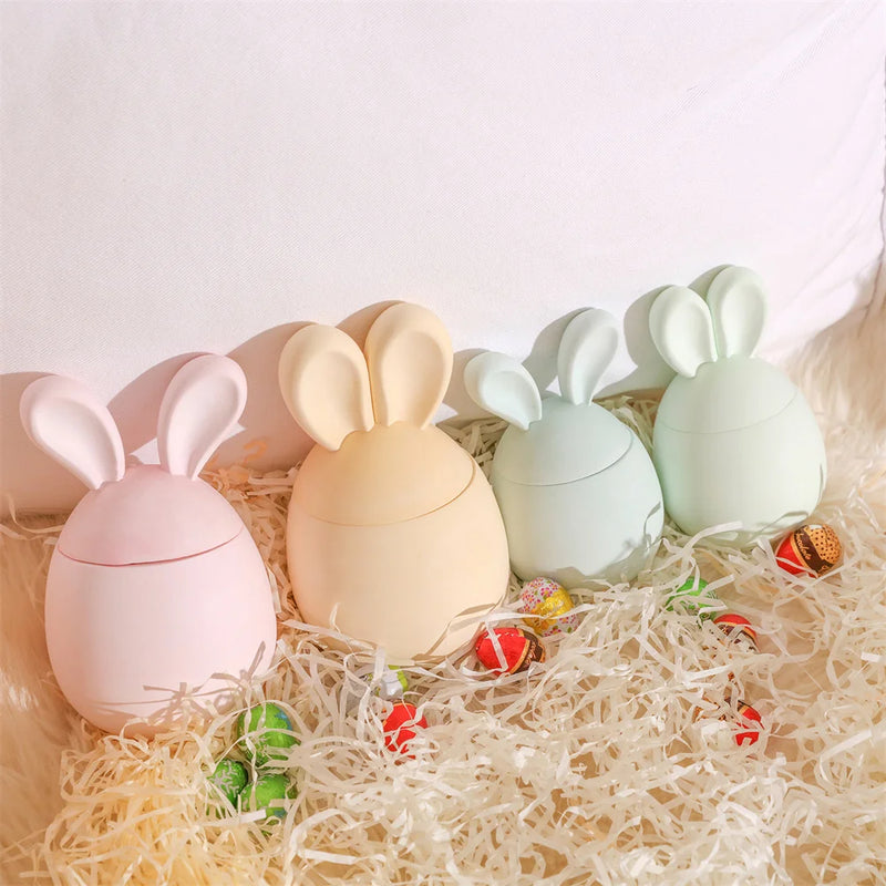 Hoppy Bunny - Eared Easter Egg Candle Jar Silicone Molds for Cement Handmade Storage Box Molds for Concrete Easter Home Decor