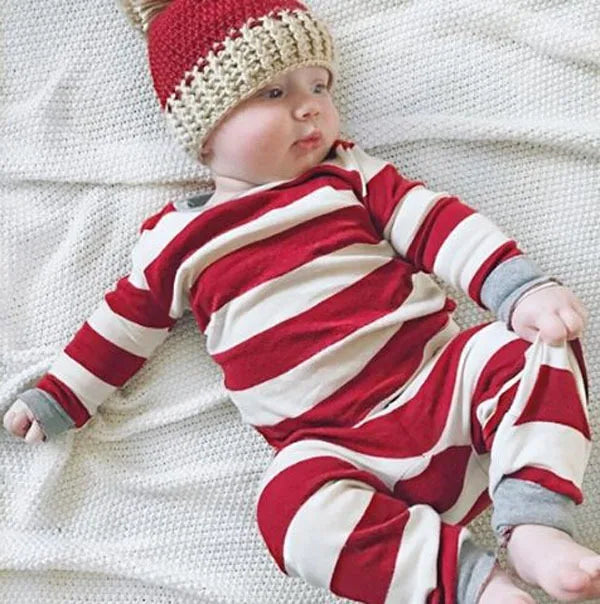 Christmas Family Matching Pajamas Set Mother Kids Stripe Clothes Baby Girl Rompers Xmas Sleepwear Mommy Daddy Kids Nightwear