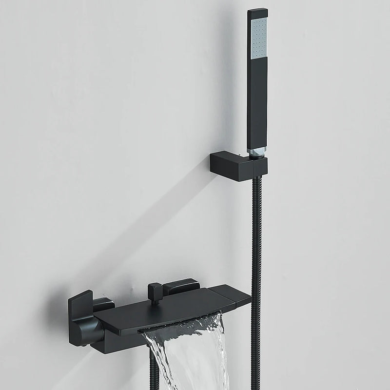 Black Waterfall Bathtub Shower Faucets Wall Mount Shower Mixer Tap Faucets Hot Cold Bath Shower Tap BaRobinet Baignoire