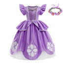 Disney  Little Princess Sopfia Frock Fancy Birthday Sofia Party Dress for Girls Sequined Bodice Flying Sleeve Carnival Costume