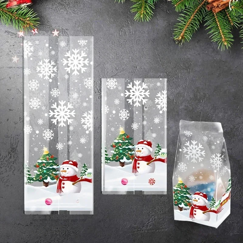 50pcs Christmas Snowman Transparent Candy Bag Gifts Cookie Baking Packaging Bags Xmas Winter Party Decoration New Year