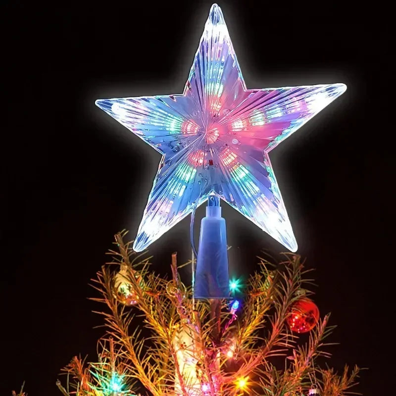 Christmas Star Tree Topper Lights LED Glowing Star Lamp Sparkling Night Light Xmas Tree Top Ornaments New Year Home Party Decor