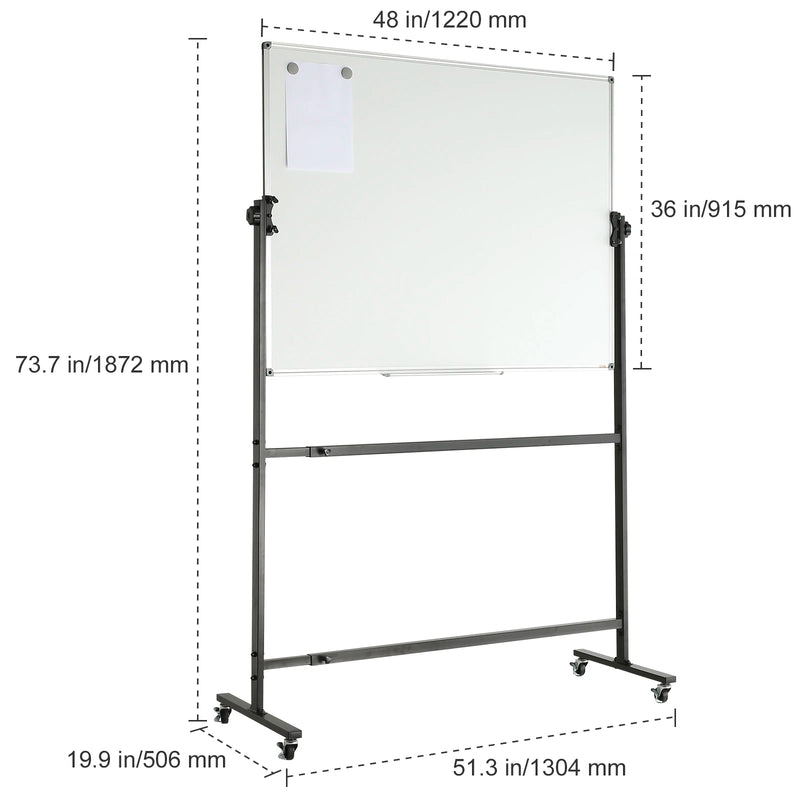 SucceBuy Rolling Magnetic Whiteboard Double-sided Mobile Whiteboard Adjustable Height Dry Erase Board with Wheels for Office