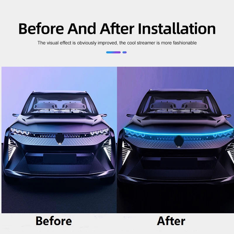 Newest LED Car Hood Light With Turn Signal Scan Starting DRL Dynamic Daytime Running Lights Auto Decorative Ambinet Lamp 12V