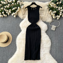 Green New Summer Knit Sexy Strap Dress Women Tank Elatic Waist Bodycon Sundress Female Beach Split Maxi Long Dress