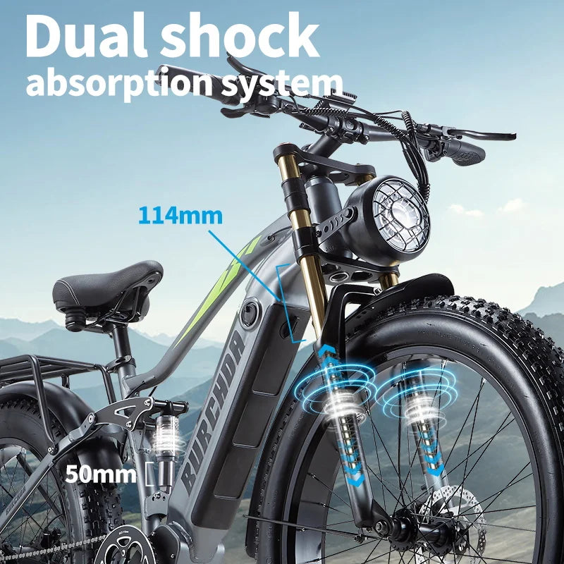 BURCHDA RX80 1000W50KM/H Mountain Electric Bicycle 48V20AH Lithium Battery 26 Inch Fatbike Electric Bike For Adults Motorcycle