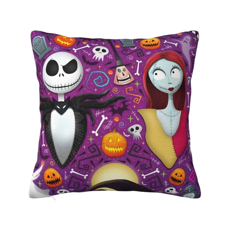 Custom Halloween Skull Jack Sally Throw Pillow Case Home Decor Nightmare Before Christmas Movie Cushion Cover Square Pillowcase