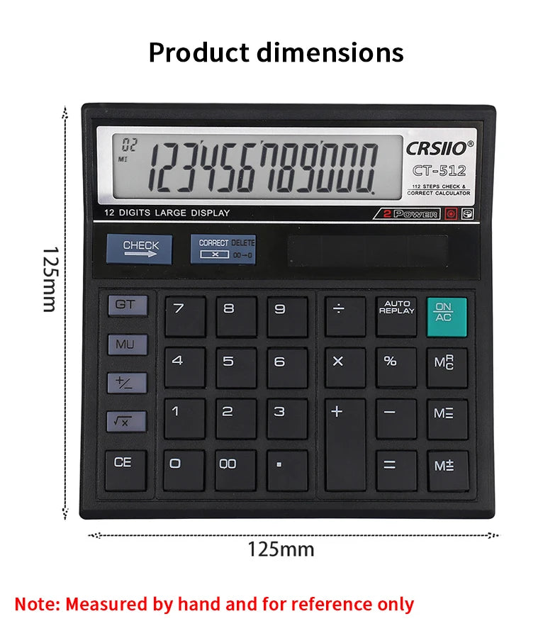 12-Digit Solar Battery Dual Power Large Display Office Desktop Calculator Back To School Supplies Students/Finance Stationery