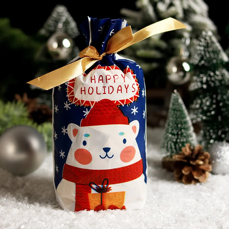 20/50pcs Christmas Candy Bags Christmas Decorations Santa Gift Bag Navidad Xmas Gift Bags Cristmas Cookies Packing Bag 15x23cm