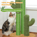 Cat Scratching Post with 3 Natural Scratching Poles and Interactive Dangling Ball, Cactus Cat Scratcher for Indoor, Cat Toys