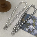 ANENJERY 6/8/10MM Gray Imitation Pearl Beads Chain Necklace for Women 2024 Trend Elegant Lady Necklace Jewelry Gifts