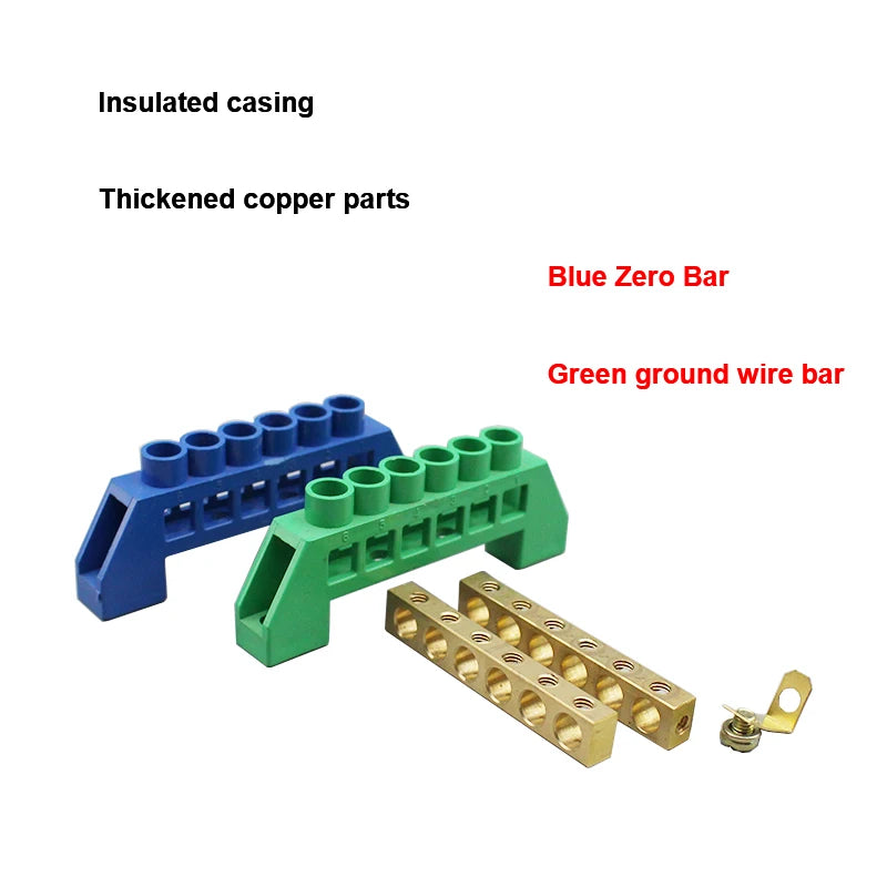 Blue Green White Bridge Design Zero Line 4-12 Pole Screw Brass Copper Grounding Strip Terminal Block Connector Earth And Neutral