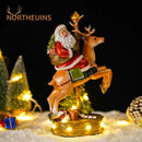 NORTHEUINS Resin Santa Claus Riding Deer Figurines for Interior Glowing Hand-Painted Decoration Christmas Dolls New Year Gifts